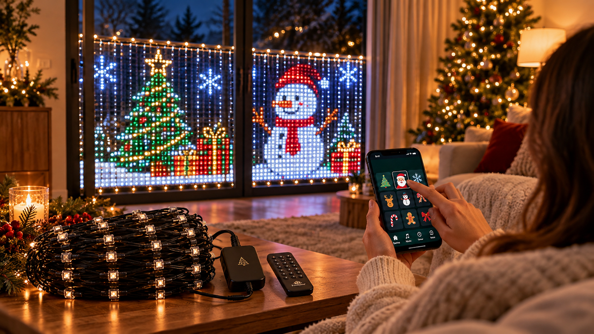 Winter Pixels lights on a cozy Christmas night