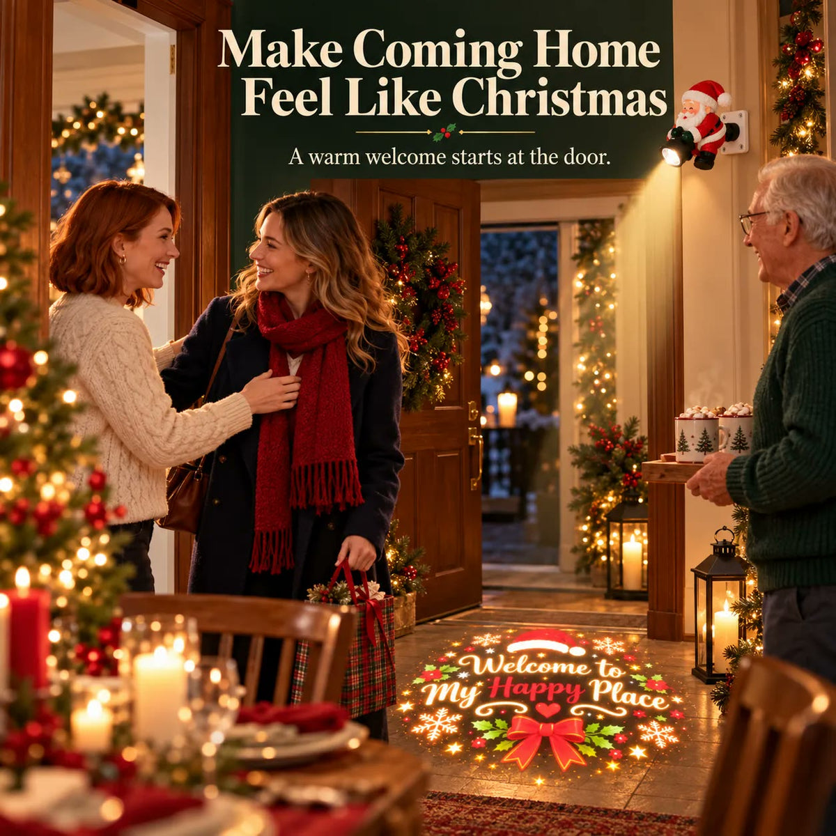 Guests welcomed by the Santa projection at the door