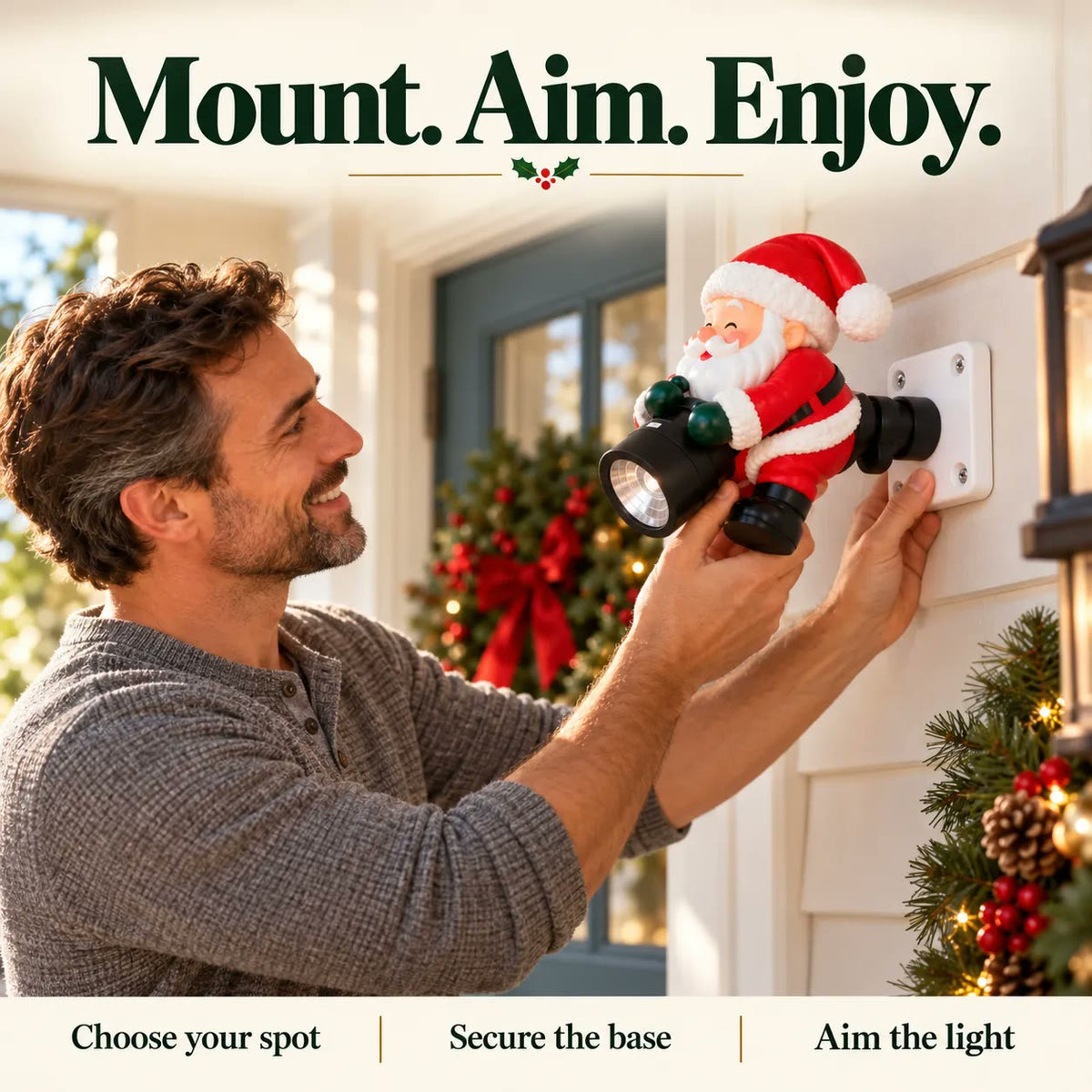 Mount, aim and enjoy the Santa projector